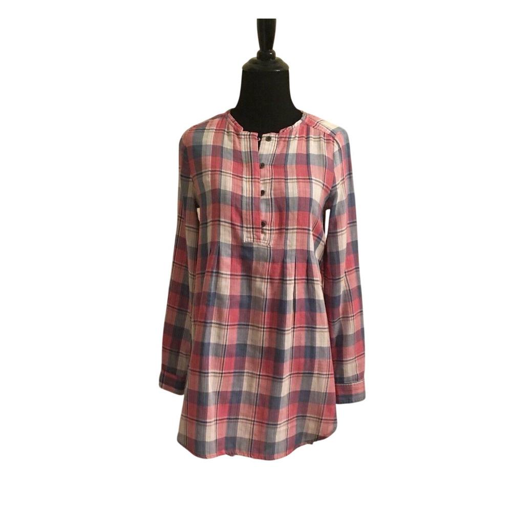 HOLDING HORSES Pink Plaid Long Sleeves Tunic Blouse XS